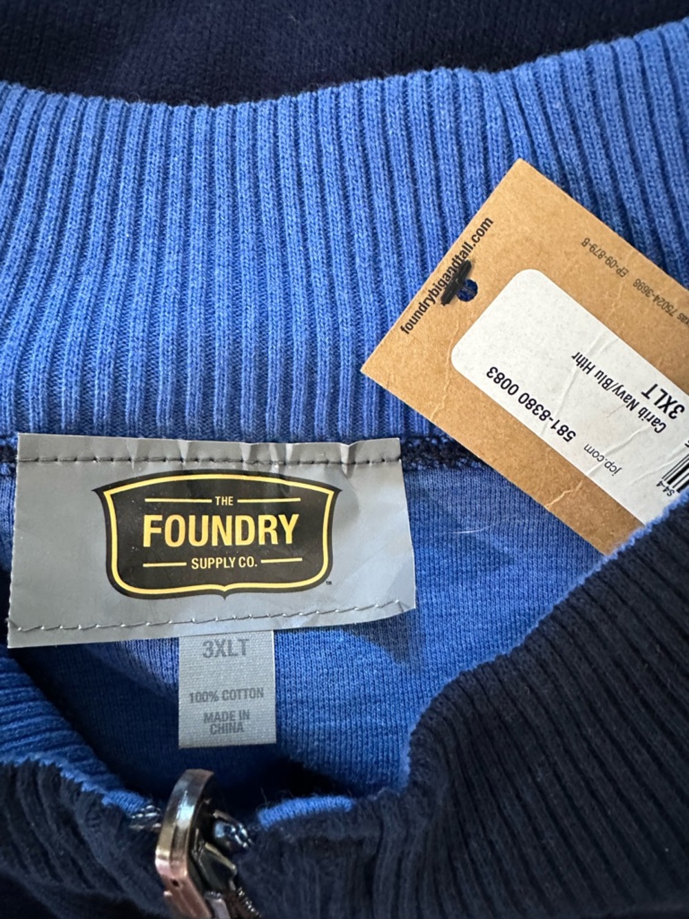 Foundry men's 3XLT Cotton Quarter Zip Pullover Navy Big Tall Sweater Casual - Picture 5 of 8